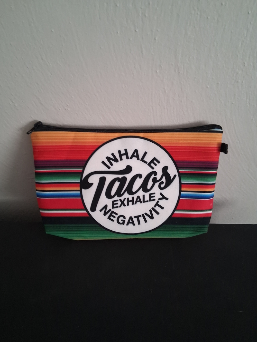 Inhale Tacos Exhale Negativity Stripe Pouch - Multicolor